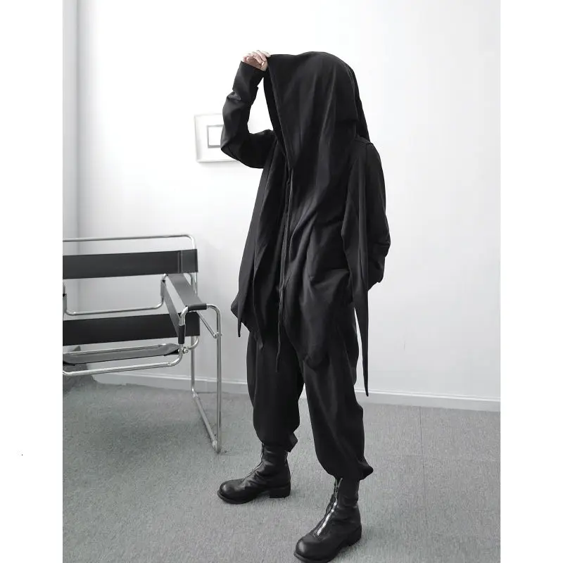 

IEFB / men's wear 2021 spring slim fit gothic black big hat sweatshirts fashion casual niche design long sleeve clothes 9Y411