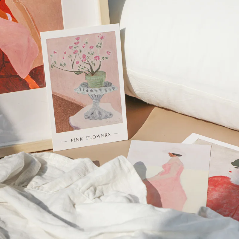 Креативная декоративная открытка в скандинавском ретро стиле 5 листов розовые