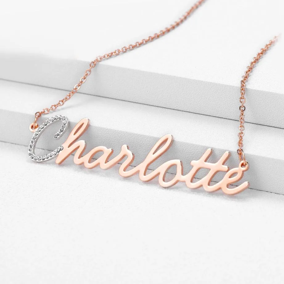 

Custom Necklace With Zirconia Initial Letter Stainless Steel Iced Name Ins Wind Necklaces Double Color Pedants Women Jewelry