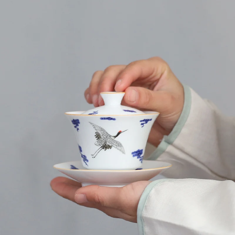 110 мл синий и белый фарфор Gaiwan китайская керамическая чашка для чая чайный набор