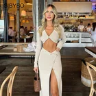 Женский трикотажный костюм Sibybo, белый комплект из двух предметов, длинная юбка с v-образным вырезом + юбка-макси с разрезом на пуговицах