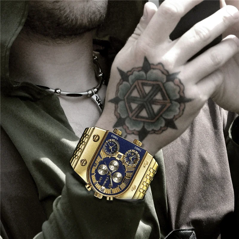 Topo de Luxo Cronógrafo de Quartzo-relógio Todo o Exército de Aço Oulm Militar Homem Relógios Marca Casual Masculino Relógio