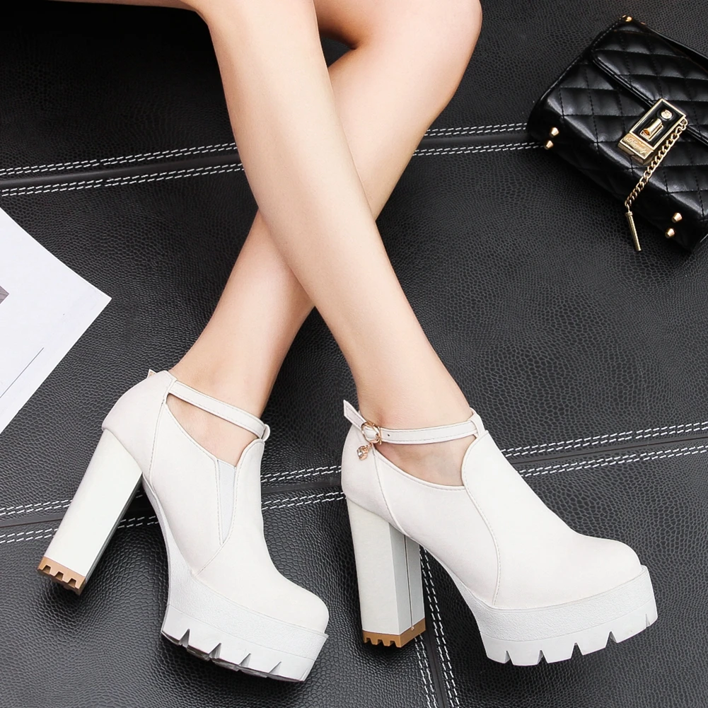 

DoraTasia 2020 New Arrivals Large Size 43 Women Pumps Round Toe Square Heels Platform Boots Spring/Autumn Party Women Shoes