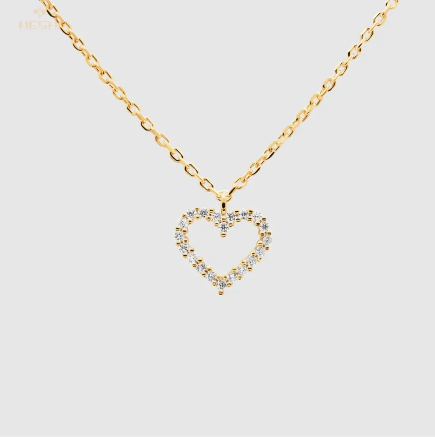 

HESHI 925 Sterling Silver Gold-plated Zirconia Heart Necklace For Women Girl Fine Jewelry Anniversary All-match Gifts