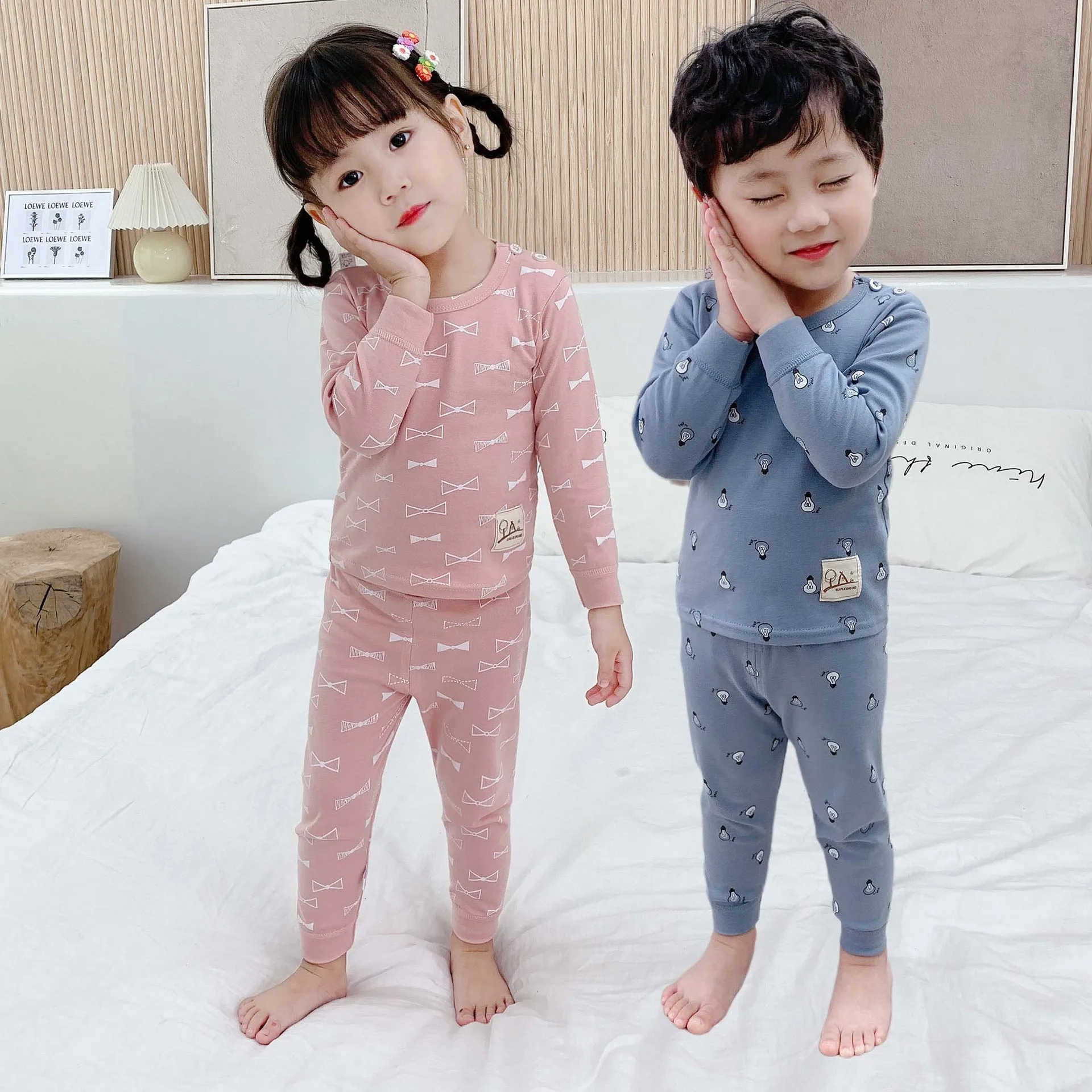 

Children's cotton thermal underwear set autumn winter high waist autumn clothes long trousers boys girls baby home service