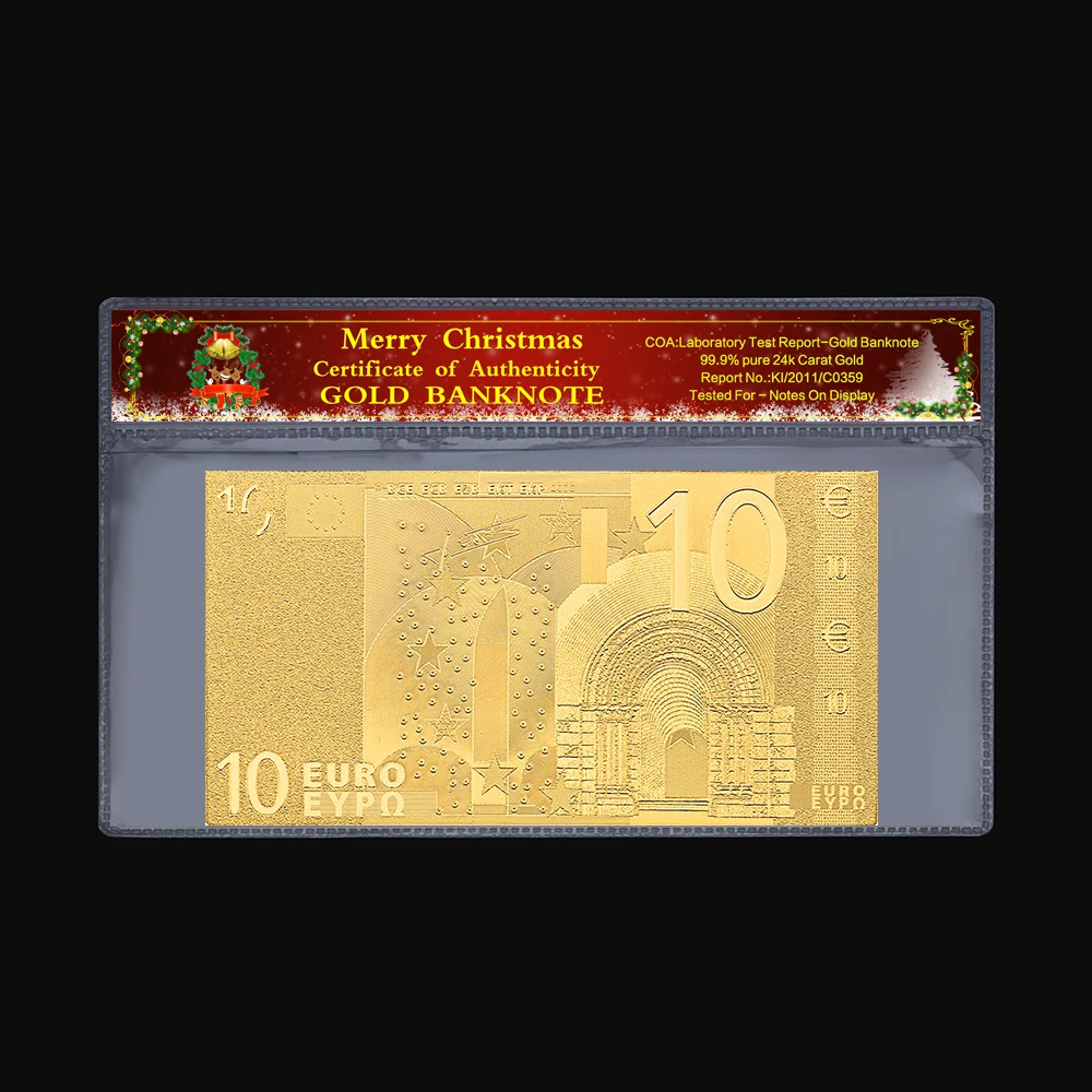 Памятная монета в подарок 10 евро старая банкнота 24k позолоченная Рождественская