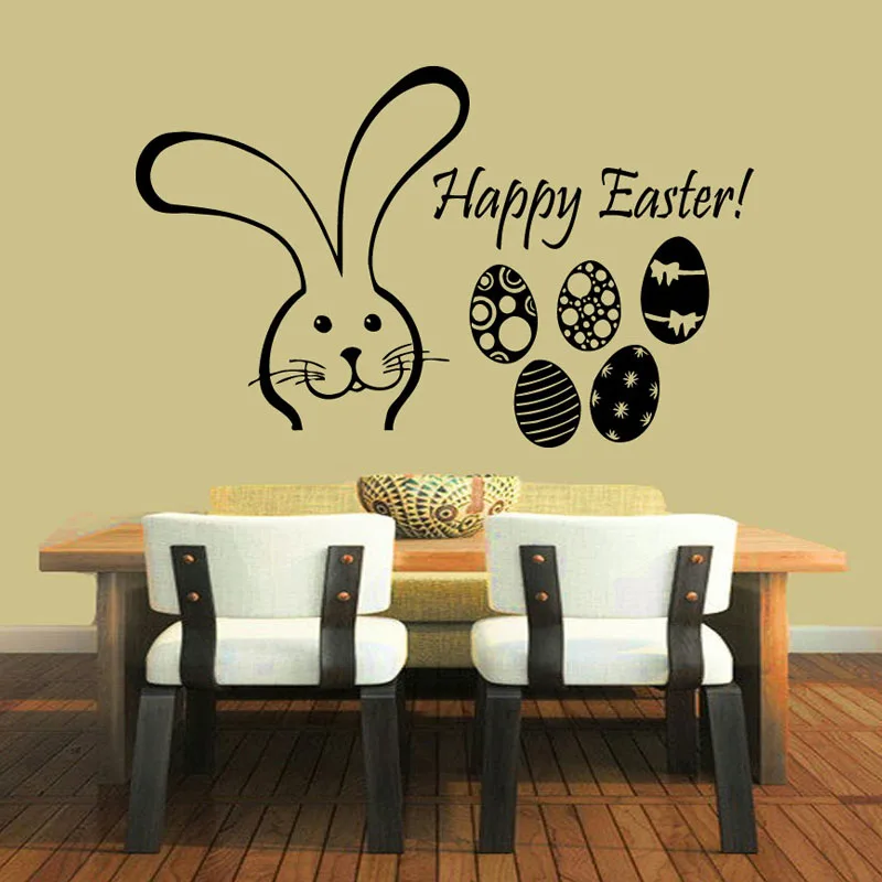 

Happy Easter Eggs Sticker Wall Decals Home Decorative Rabbits Creative Design Wall Stickers For Kitchen Wall Decor