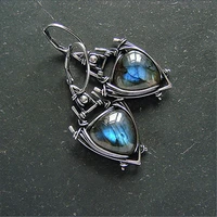 vintage triangle blue resin stone drop earrings for women ethnic tribal geometric hanging dangle earring retro brincos jewelry