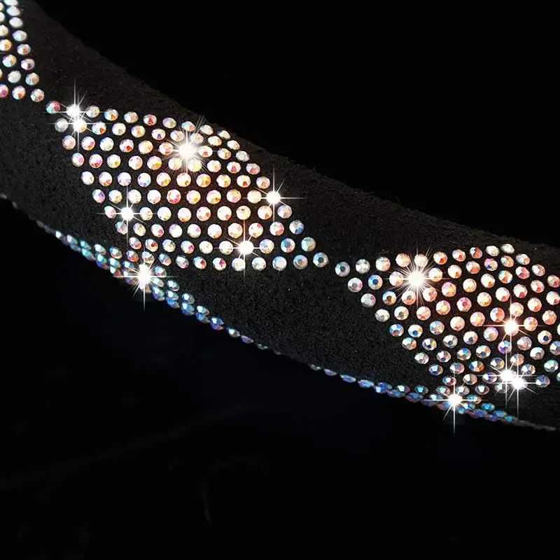 

5Pcs Car Steering Wheel Gear Handbrake Crystal Sparkled Diamond Cover Pu Leather Skidproof Bling Nonslip Cover