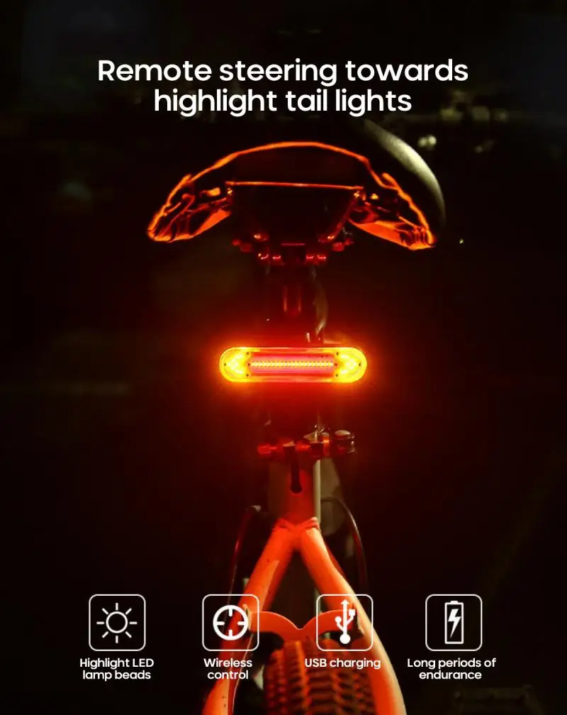 

Bicycle tail light LED wireless remote control turn signal mountain bike safety warning light riding equipment USB rechargeable