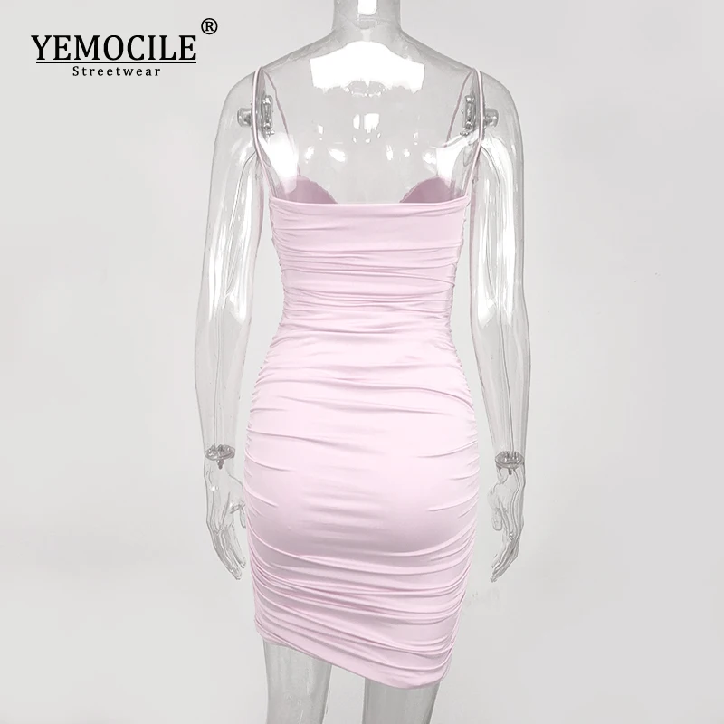 

Pink women dress With Pad Double Layer Ruched Spaghetti straps Sexy Dress Sleeveless Summer Bodycon Dress vestido de mujer