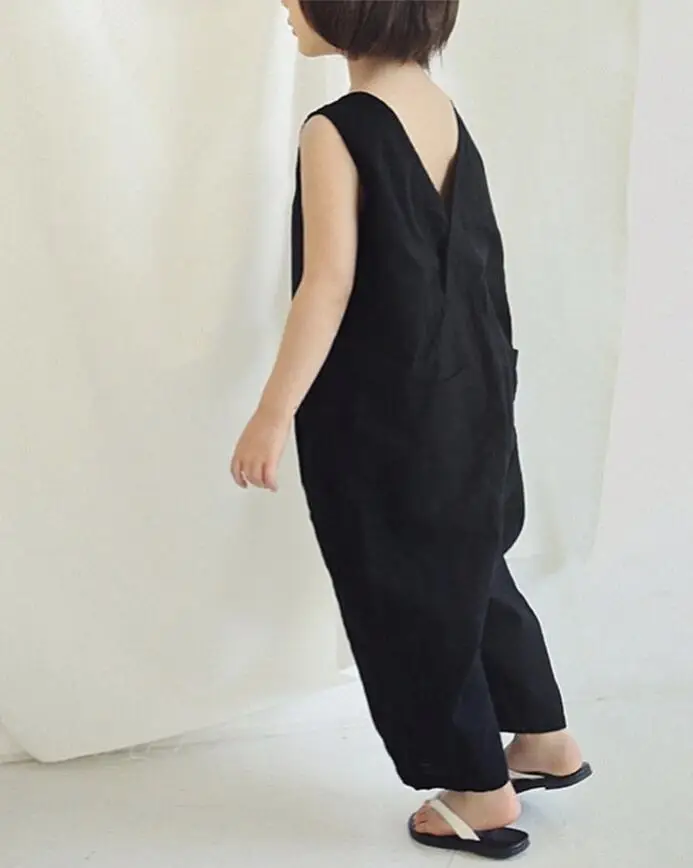 Корейская новинка Детские льняные брюки для мальчиков и девочек с карманами v