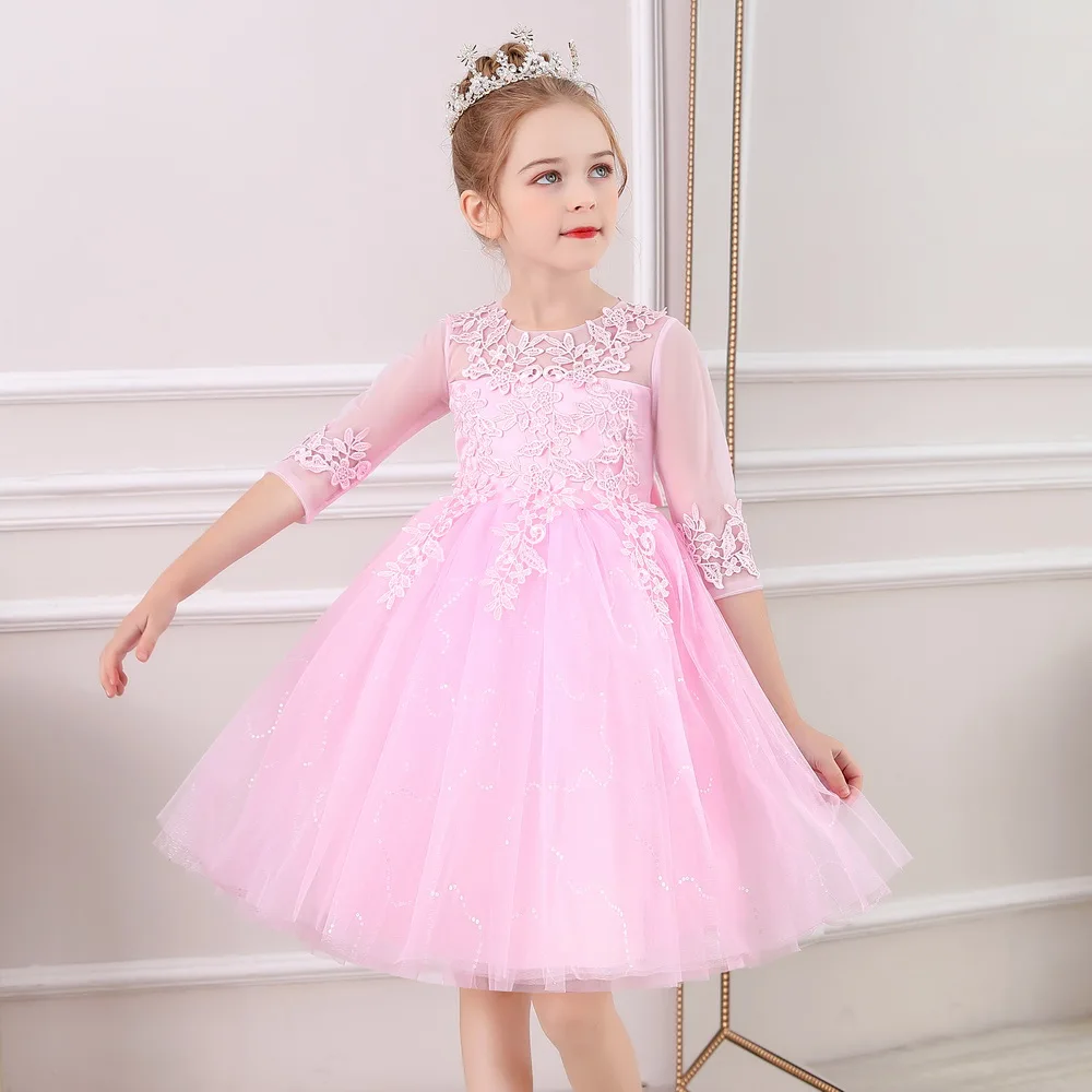 Модная детская одежда 3/4 с длинными рукавами цветочным рисунком для принцессы