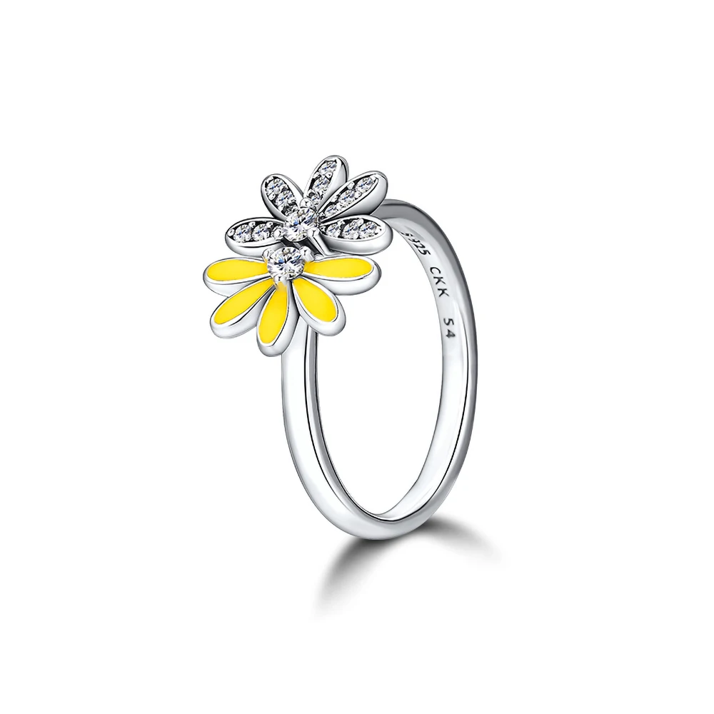 

Ослепительные кольца с половинными маргаритками, 100% аутентичная фотосеребряная бижутерия с желтой эмалью, бесплатная доставка