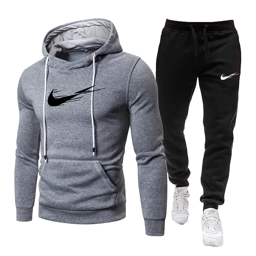 Новый мужской свитшот с капюшоном спортивные брюки костюм для бега на осень/зиму