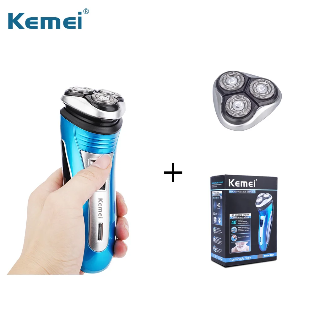 Blue With 2 Heads Kemei 2801 электробритва, Мужская Профессиональная перезаряжаемая Бритва для бороды, электрический триммер для бороды, бритва Kemei - Цвет: Blue With 2 Heads