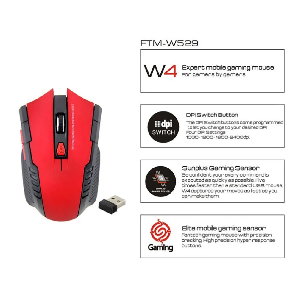Gaming Mouse Wireless Optical 1600DPI 2.4G Ergonomic Gamer USB Receiver Mause For PC Laptops игровая мышь | Компьютеры и