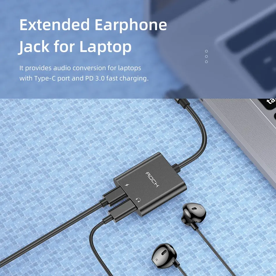 ROCK Dual type-C аудио кабель адаптер type C разъем для наушников аудио сплиттер USB-C 60 Вт PD Быстрый зарядный кабель для huawei Xiaomi