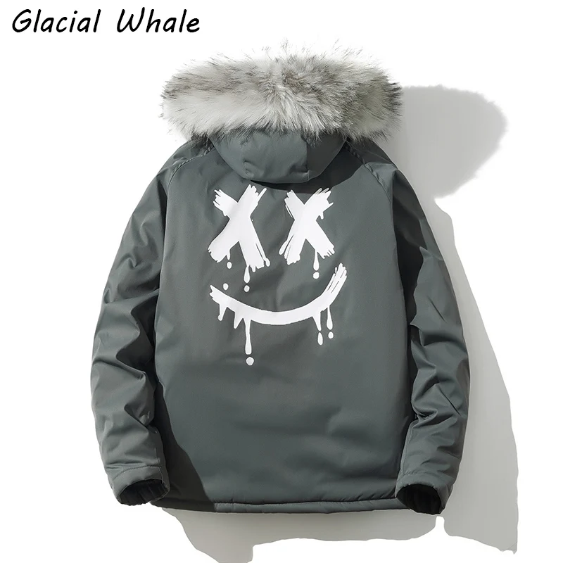 GlacialWhale Winter Jacket Men Black Hiphop Down Parkas Windproof Fur Hooded Collar Thicken Coat Thick Warm Down Jacket Male girls winter fur collar down parkas children thicken windproof long down jacket teenagers hooded warm outerwear aa51904