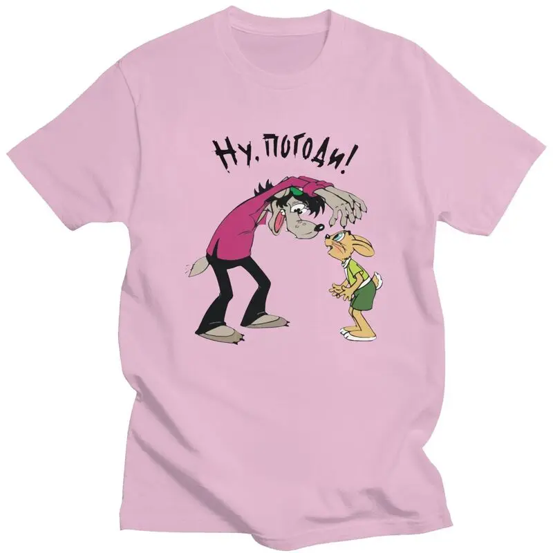 

Мужская футболка Nu Pogodi с волком и кроликом, хлопковая футболка с короткими рукавами, модная футболка, повседневная русская комиксная мультя...