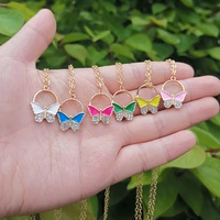 vg 6ym new fashion colorful rhinestone butterfly pendent necklace simple design dripping oil necklace for women party jewelry