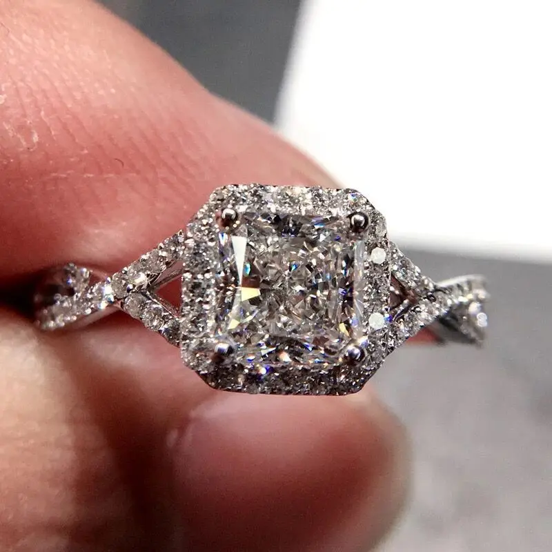 Посеребренное 1.2ct 7 мм AAAAA фианит обручальное кольцо для юбилея изысканное