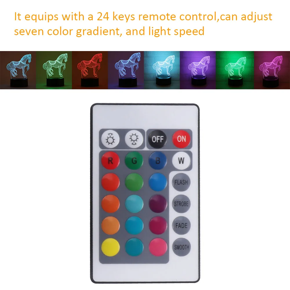 USB Cable Touch Switch Modern Black Remote Control Night Light Acrylic 3D Led Lamp Assembled Base Wedding Christmas Decor | Лампы и
