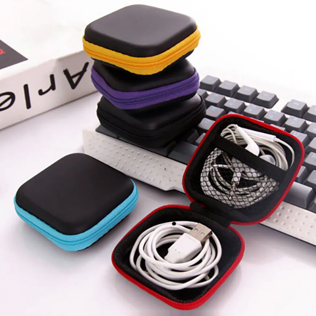 usb cable Storage Box Mini Zipper Hard Leather Earphone Bag Pouch gadget organizer storage bag | Дом и сад
