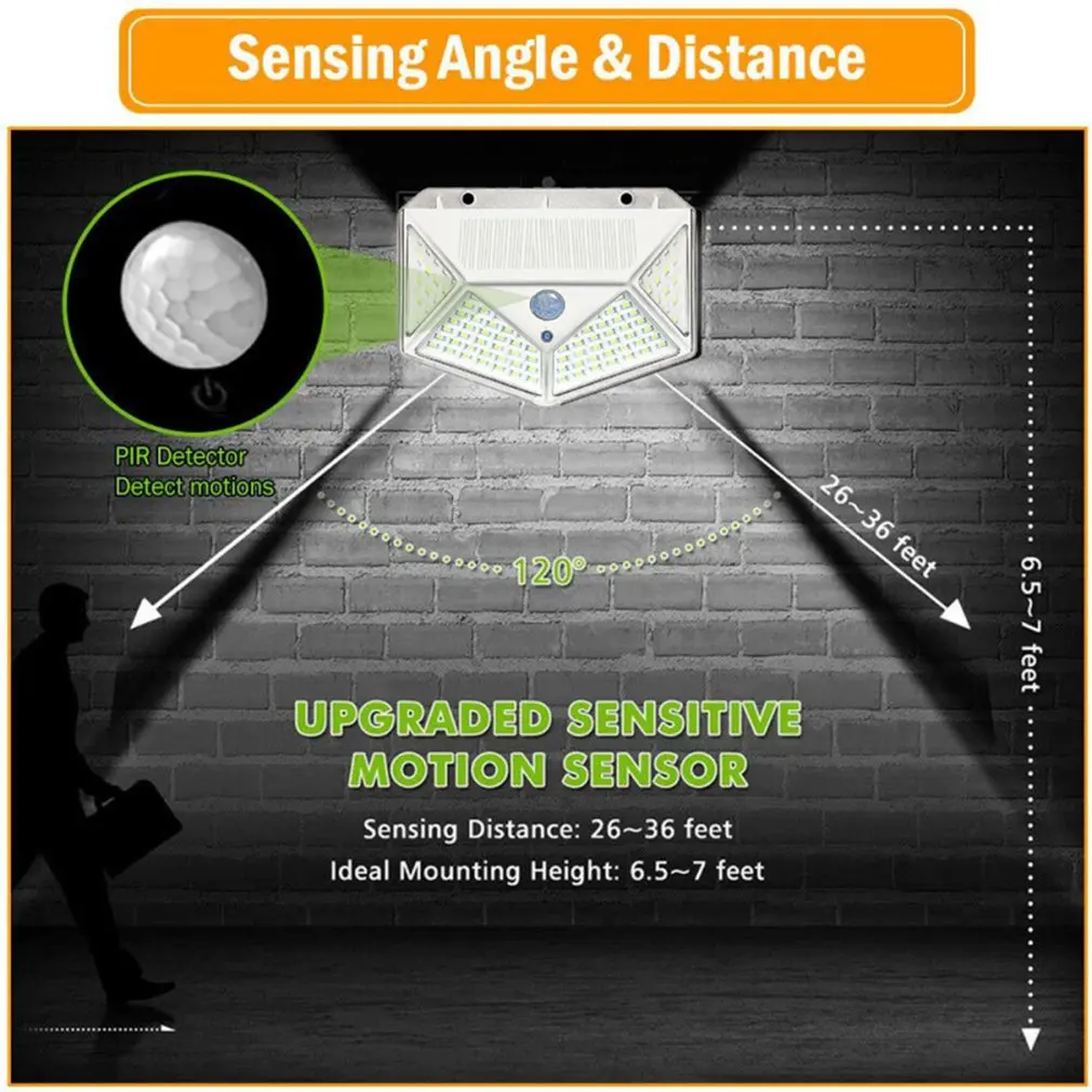 

100 LED Solar Light Outdoor Solar Lamp PIR Motion Sensor Wall Light Waterproof Solar Sunlight Power Garden street light 1/2/4 Pc