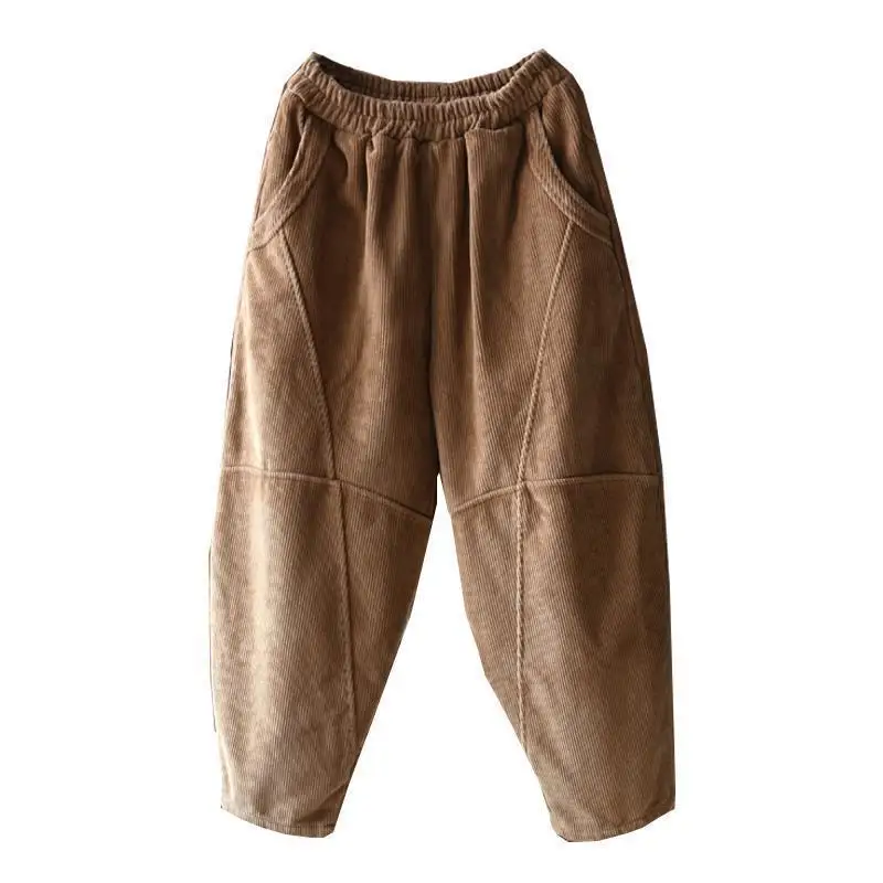 Women Harem Pants 2021 New Arrival Patchwork Ankle-length Pants Casual Loose Cotton Corduroy Elastic Waist Harem Pants W605