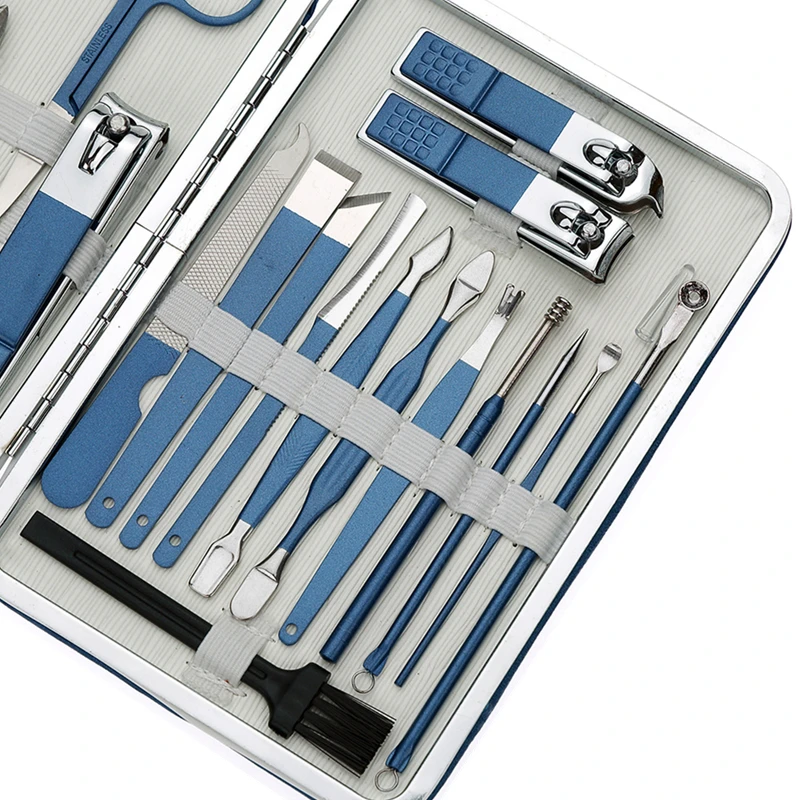 Blue Manicure Set New 18 on Manicur Tools Professional Clippers Nail Kit Pedicure Stainless Steel File Scissors enlarge
