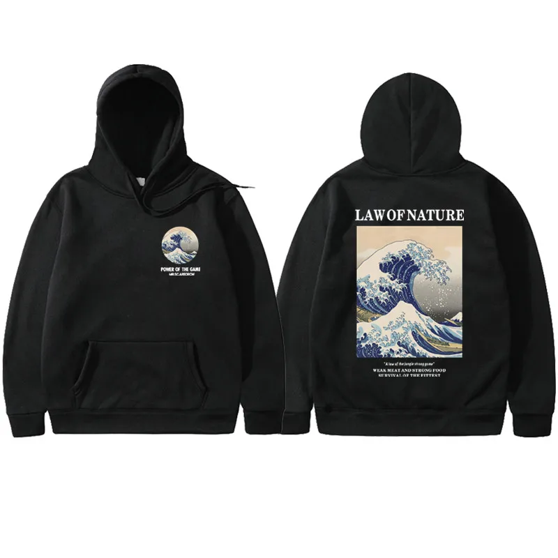 2022 Японская уличная одежда с принтом волн толстовки для мужчин и женщин