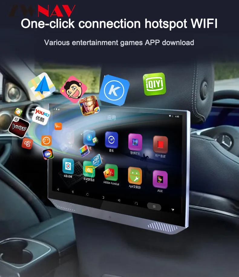 Монитор на подголовник автомобиля 13 3 дюйма Android 7 1 1080P HD сенсорный экран Wi Fi BT AV/USB/SD