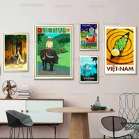 vintage wall kraft posters vietnam water market hoi an yellow city travel canvas paintings coated wall art home decoration gift