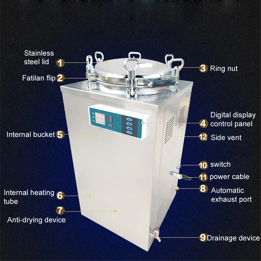 

35L 2.5KW Stainless Steel Sterilization Pressure Steam Sterilizer Automatic Disinfecting Cabinet For Surgical Medical LS-35LD