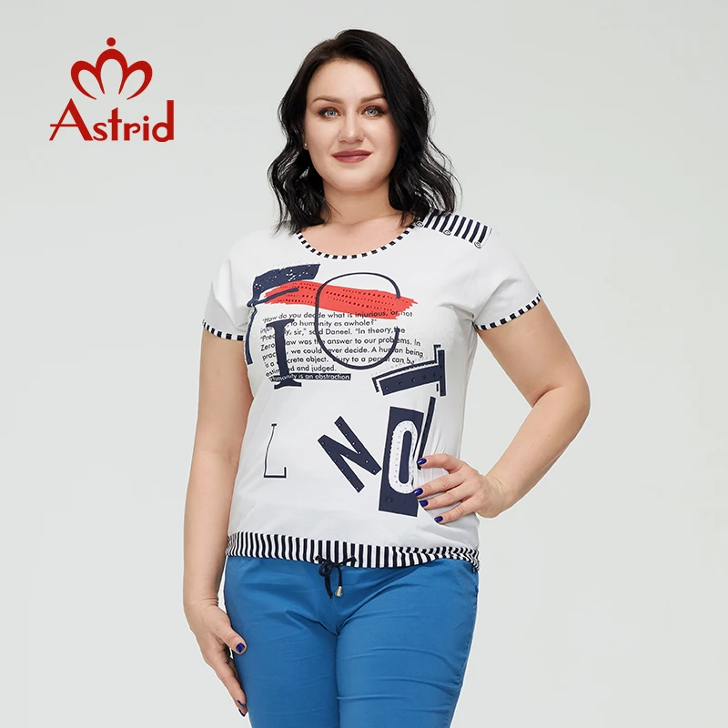

Astrid Summer Women's t-shirt 2022 Cotton Top Female Oversized with Short Sleeve Clothing Vintage Fashion Print Diamonds Trends
