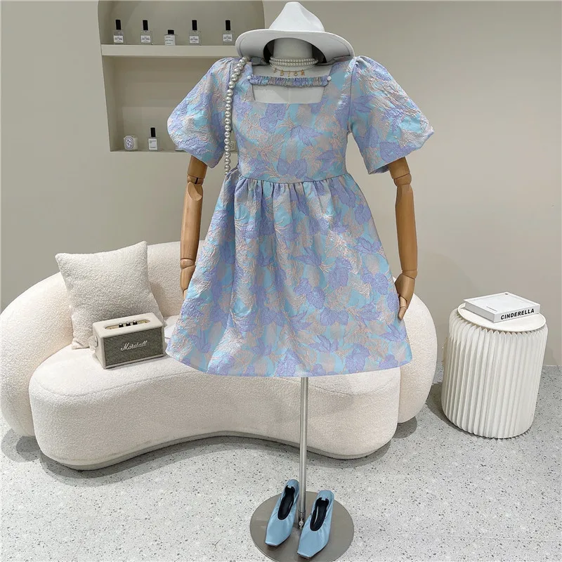 

Niche Design Women's Spring Summer 2021 Fashion Loose And Sweet Girl Square Neck Puff Sleeve Dress