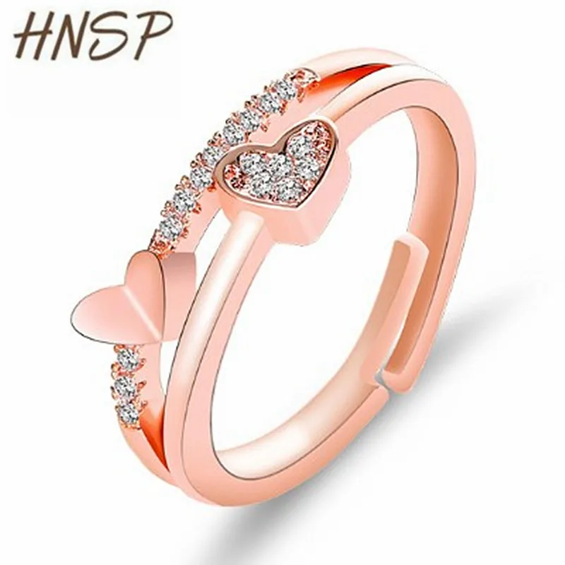 Женские двойные кольца в форме сердца из розового золота регулируемый