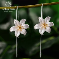 lotus fun 18k gold lily flower dangle earrings real 925 sterling silver handmade designer fine jewelry earrings for women bijoux