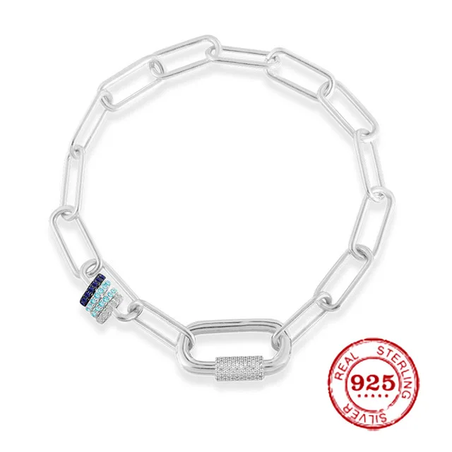 

925 sterling silver chain punk necklace, DIY navy compass pendant lake blue sliding bracelet set, sapphire diamond jewelry set