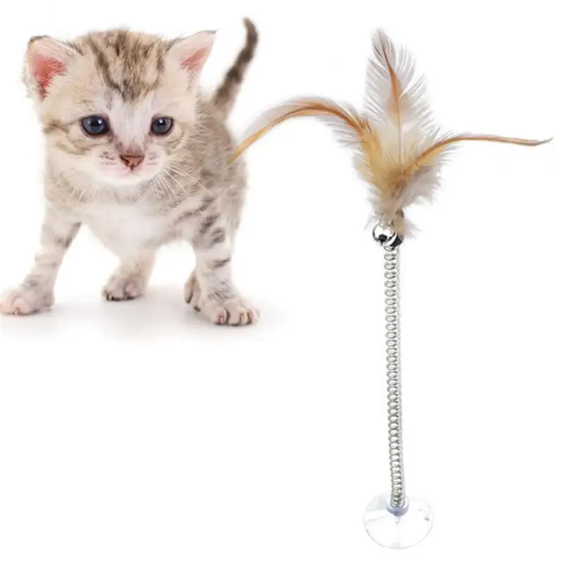 

1pc Cat Teaser Toy Suction Cup Spring Bell Decor Pet Teaser Toy Cat Interactive Toys Pet Supplies Cat Favors