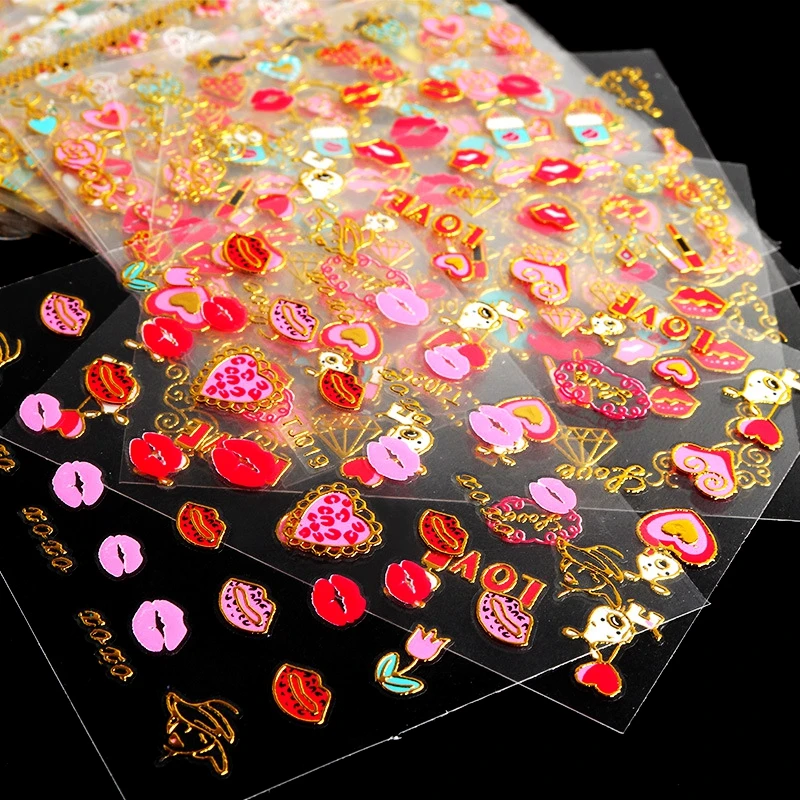 

30 листов 3D наклейки для ногтей с сексуальной девушкой красные губы Печать поцелуй Дата Шампань клейкие наклейки слайдер маникюр Дизайн ног...