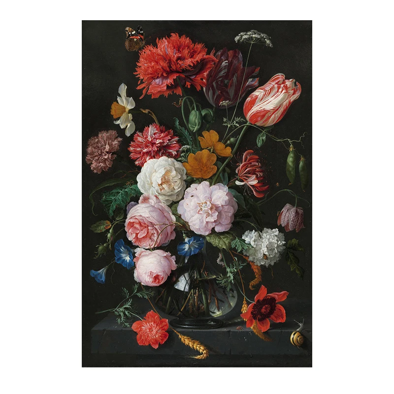 

Europe Vintage Canvas Painting Wall Decor Still Life With Flowers In A Glass Vase Nordic Art Poster And Prints Picture Cuadros