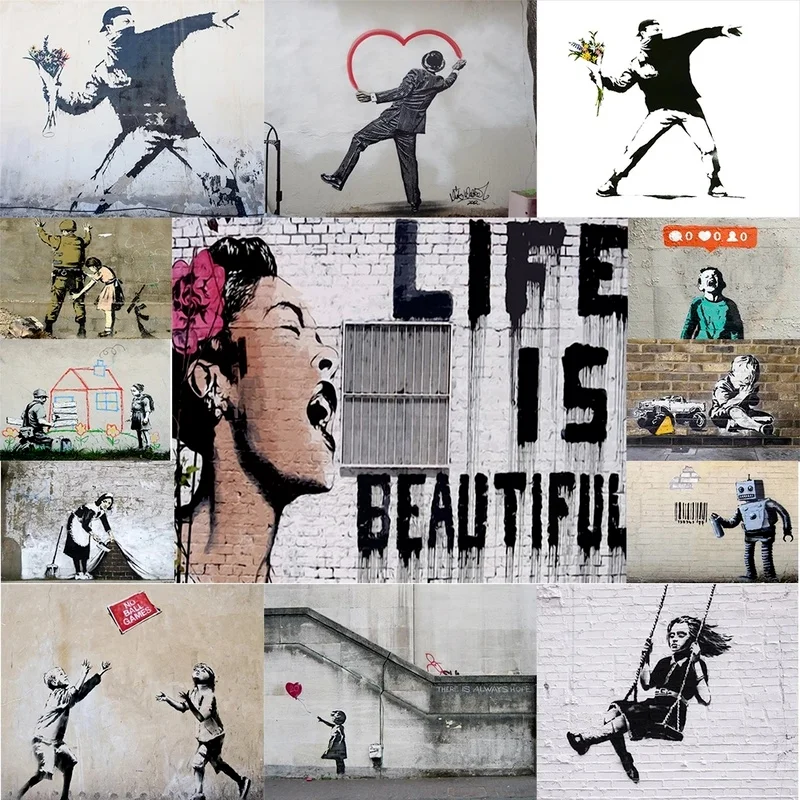 

Classic Graffiti By Banksy Art and Nordic Fashion Canvas Painted Posters and Printed Art Pictures on Walls for Home Decor