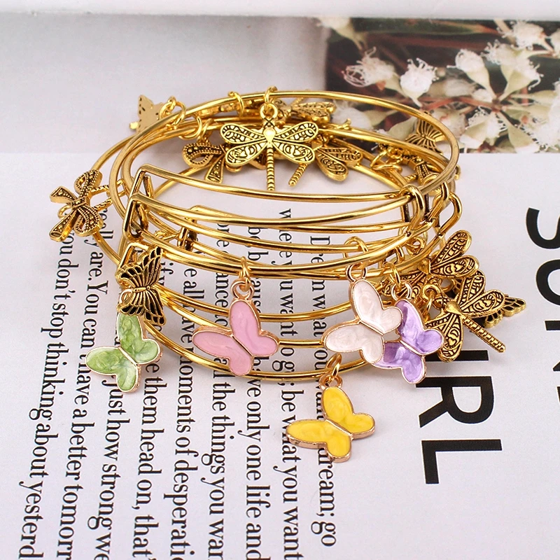 5pcs Gold Color Bangle Bracelet Set Adjustable Wire Cuff Bracelets for Women Fashion Jewelry Charm Bangles Gift C042 | Украшения и
