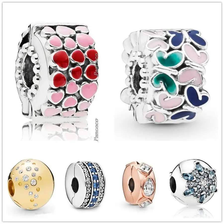 

Original 925 Sterling Silver Pave Clear & Blue Crystal Clip Stopper Charm Bead Fit Pandora Bracelet & Necklace Jewelry