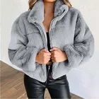 Винтажная женская теплая куртка 2021, зимняя модная пушистая однотонная куртка с отложным воротником и длинными рукавами, плюшевое пальто на молнии, Повседневная Свободная верхняя одежда