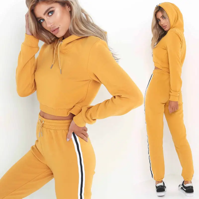 

Ladies Sweatshirt Long Pants and Pants 2Pcs Sets Crop tops and Women Autumn Casual Long Sleeve Hoodies