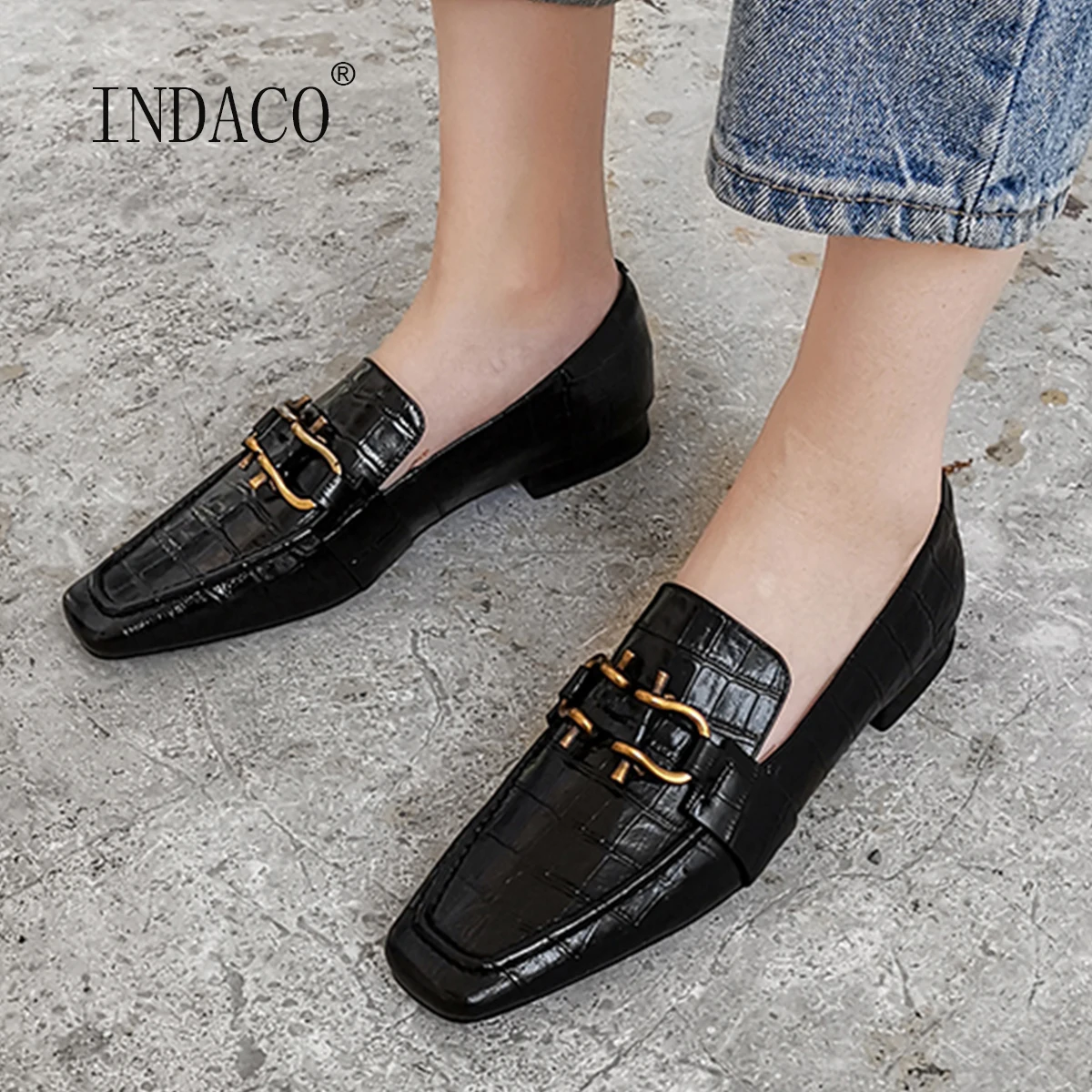 

Повседневная обувь; Женские туфли-удобные для рабочие кожаные квадратный носок туфли на плоской подошве с металлическими украшениями; Женс...