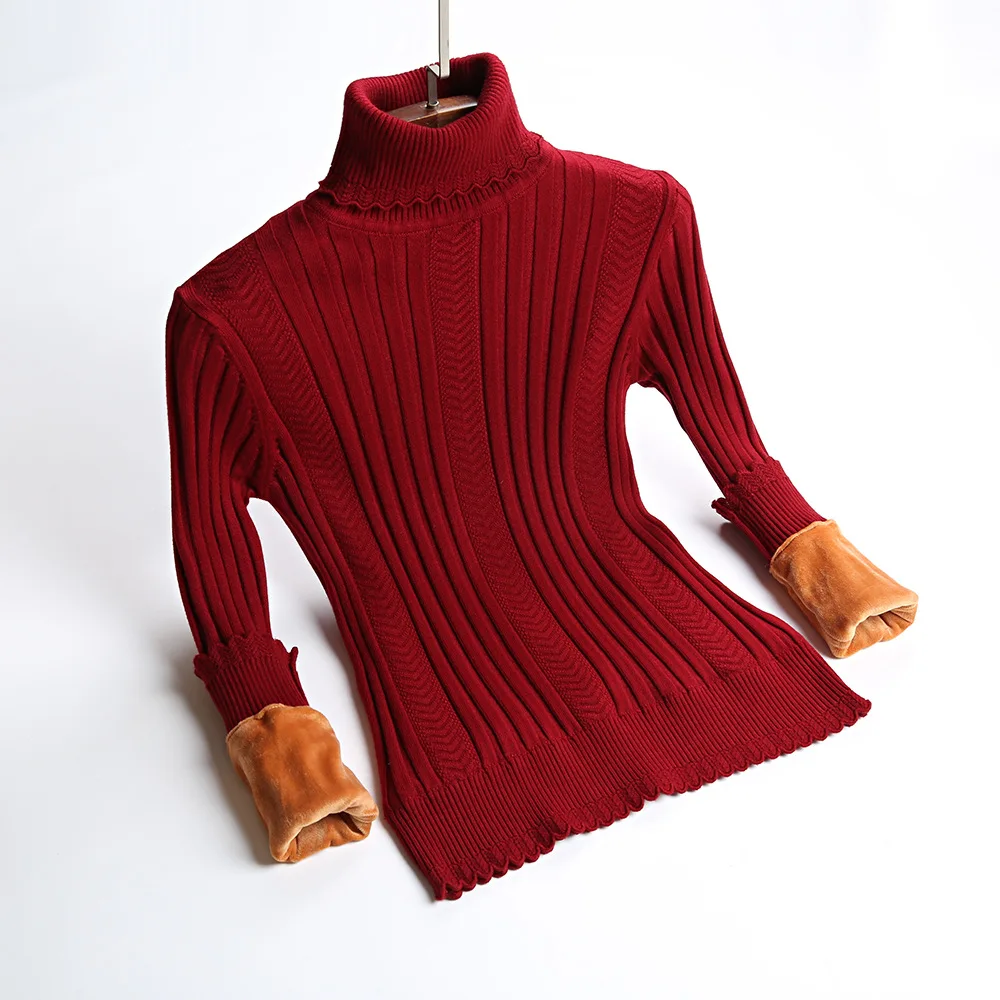 Plus Size S-2XL Thick Warm Women Pullover Sweater Fashion Knitted With Velvets Jumper Top Rib Silm Female Turtleneck | Женская одежда